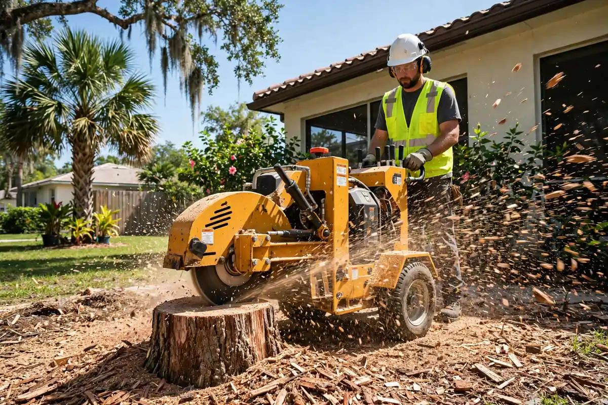 Stump Grinding Near Me — crew at work in Lehigh Acres Florida
